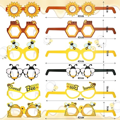 Miniatura 5 de Baderke 24 anteojos de papel de abeja, decoración de fiesta de abeja, accesorios para fotos de abejas, gafas con temática de panal de abejas,