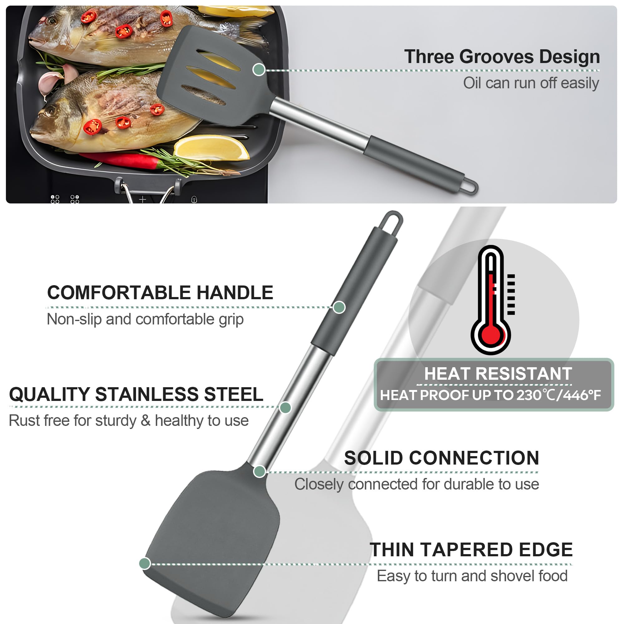 Joyfair Kitchen Utensils Set, 7 Pcs Silicone Cooking Utensils with Stainless Steel Handle - Image 3