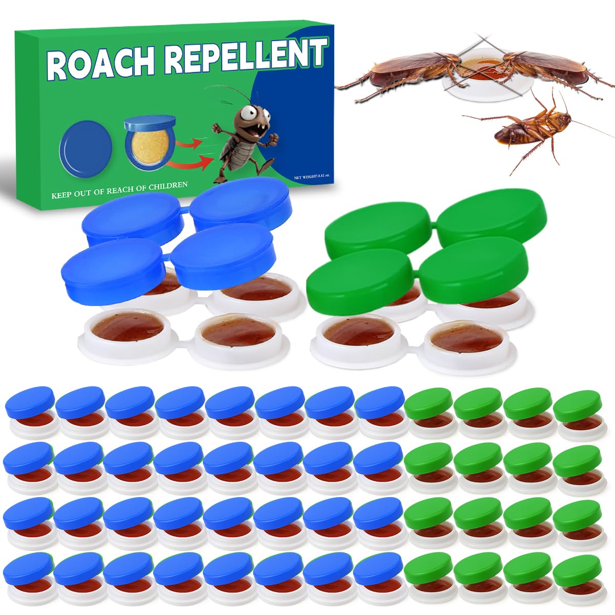 48PCS Roach Repellent, Cockroach Repellent for Roach Nest Indoor Infestations, Effective Solution for Small to Large Cockroaches, Ready to Use