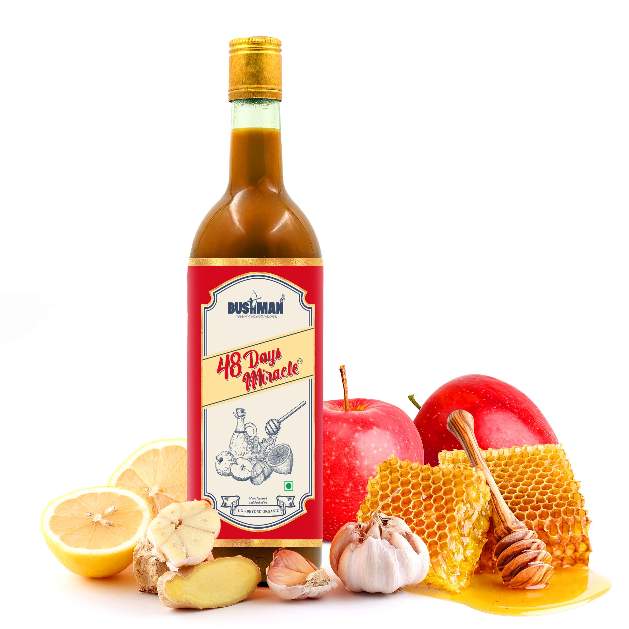 48 Days Miracle® Apple Cider Vinegar ACV, with Naturally Grown Garlic, Ginger, Lemon, and Honey | For Weight Management, Better Immunity, Reduced Bloating, Healthy Skin & Hair and Overall Wellness