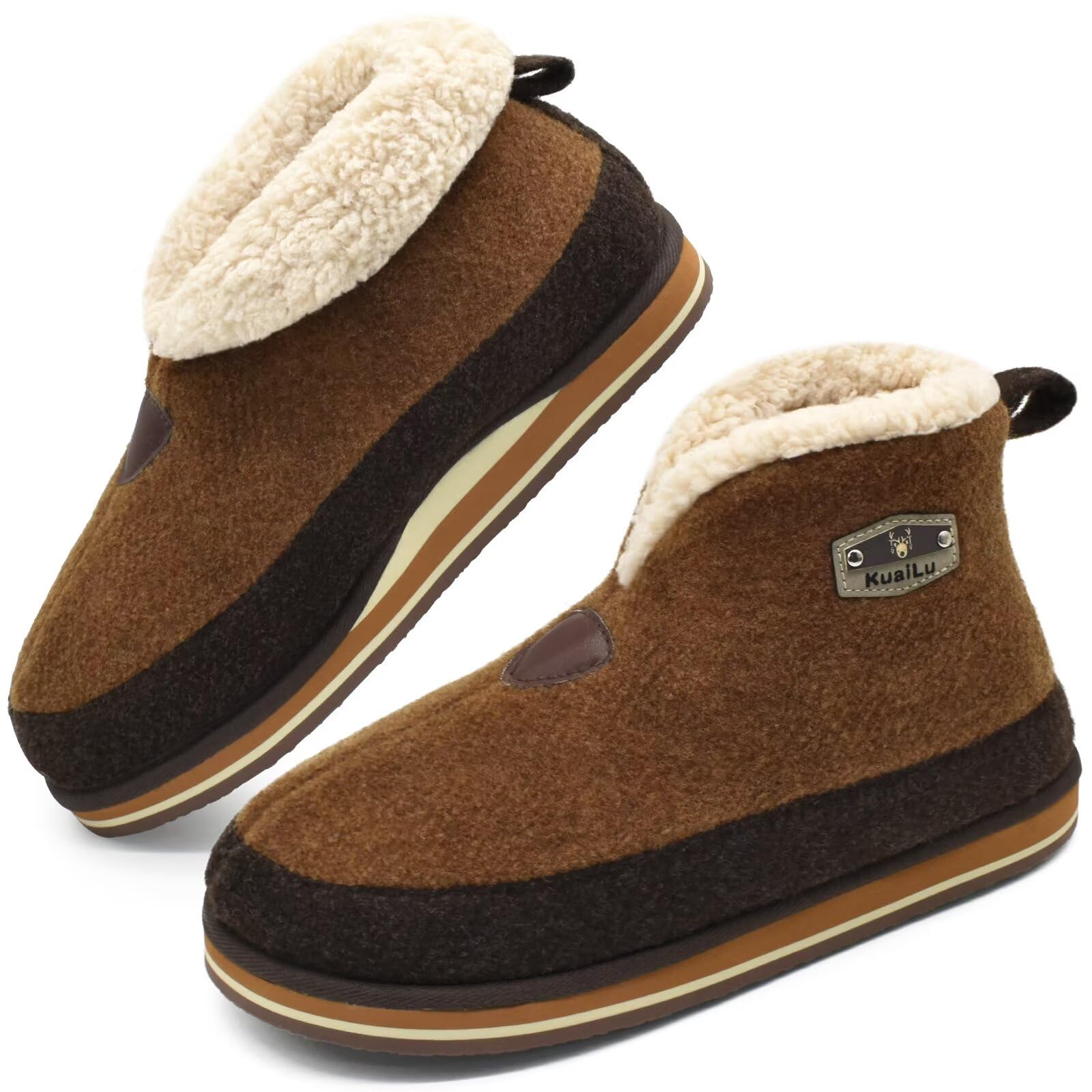 KuaiLu Warme Winterschuhe für Herren aus Filz mit Memory-Fleece-Futter und bequemer Fußgewölbeunterstützung, rutschfeste Hausschuhe für drinnen und draußen