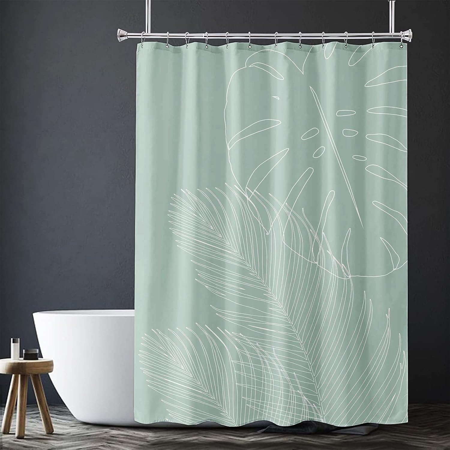 Sage Green Shower Curtain Tropical Plant Leaves Shower Curtains for Bathroom