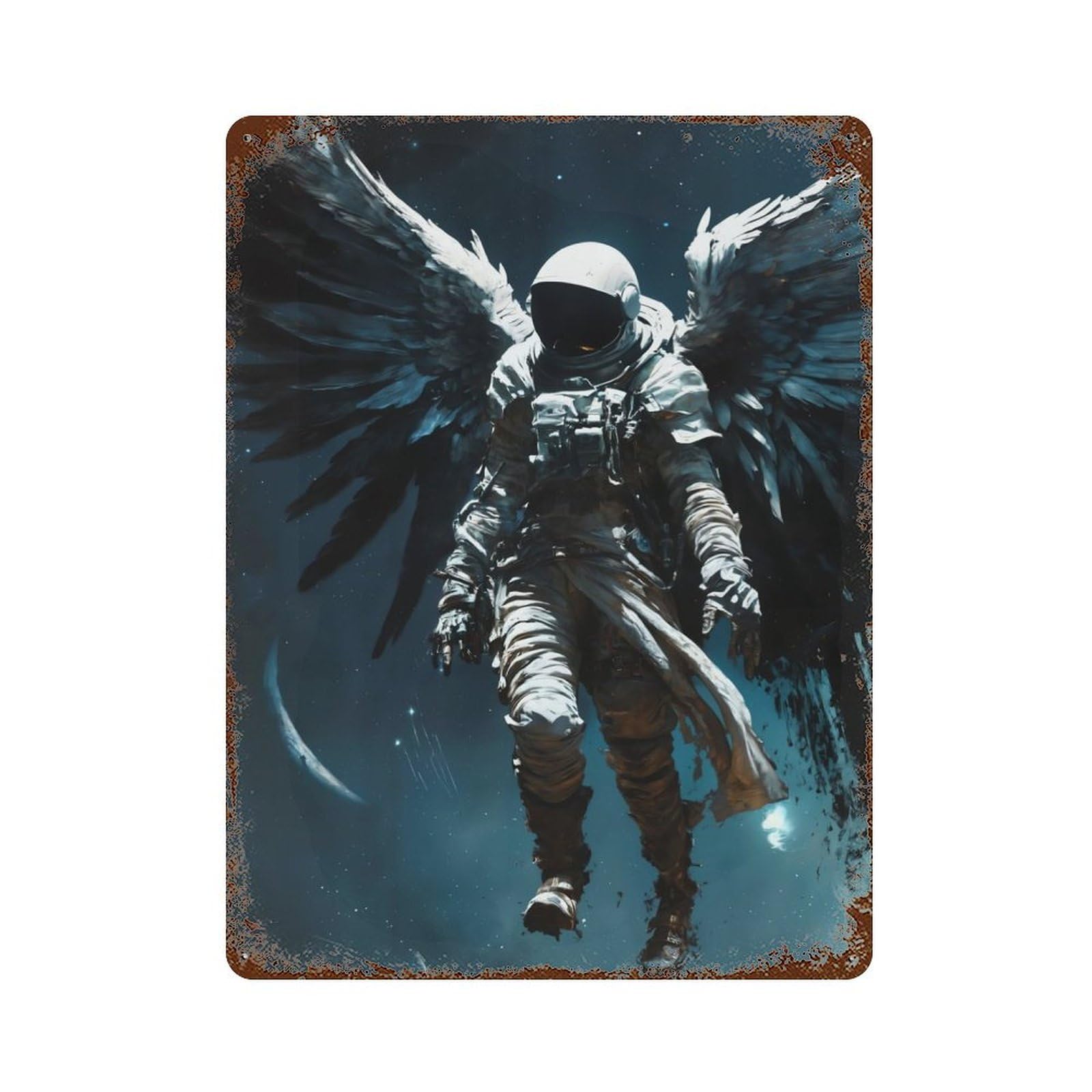 The Cosmic Angel Vintage Wall Sign 15.7"x11.8", Rust Effect Metal Decor for Farmhouse, Kitchen And Entryway Decor