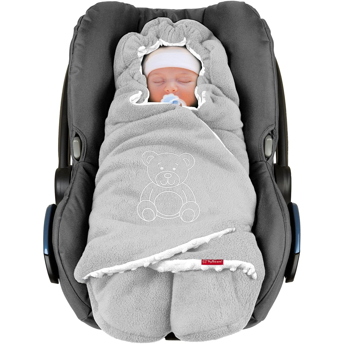 ByBoom Baby Couverture Enveloppante Hiver Universelle Multi-Usages, pour Coques Bébé, Sièges Auto, Poussettes ou Landaus; L'ORIGINAL avec l'ours