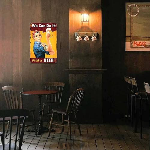 Miniatura 7 de Divertido letrero de bar o cueva de hombre, con texto en inglés We Can Do It Drink A Beer, letreros de cerveza de metal vintage para el hogar, bar,