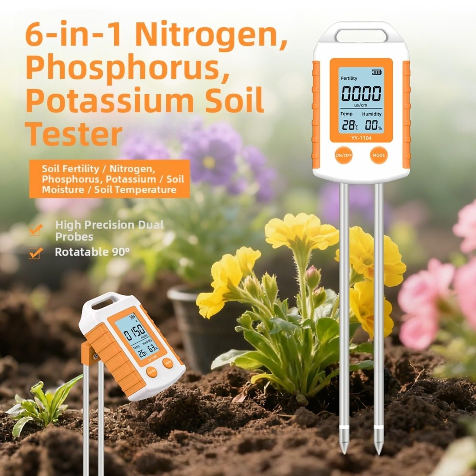 KiraKira Portátil 6 en 1 Instrumento de Prueba de Suelo NPK pH Humedad Temperatura Fertilidad Medidor con LCD Huerto Jardín Agricultura
