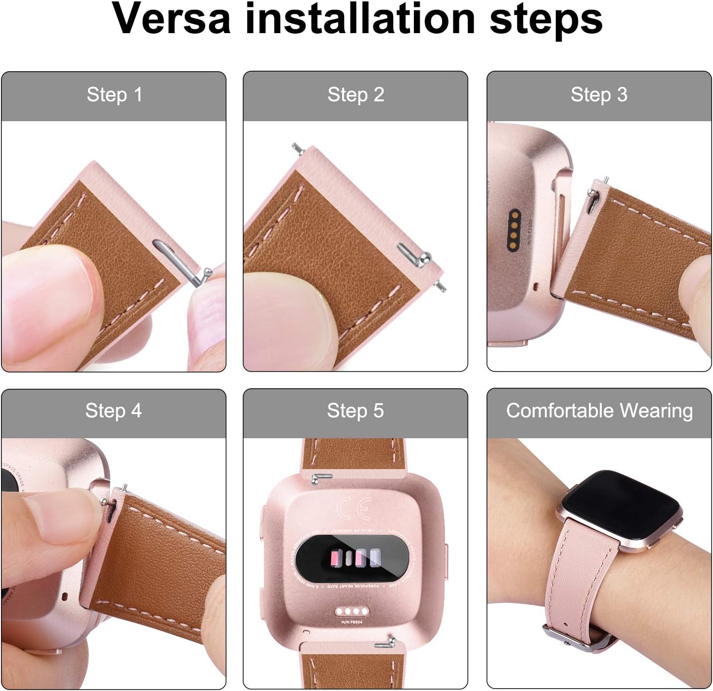 VANCLE Leather Band Compatible with Fitbit Versa Bands, Fitbit Versa Lite/Versa 2 Leather Bands and Fitbit Versa SE Accessories Bands for Women Men