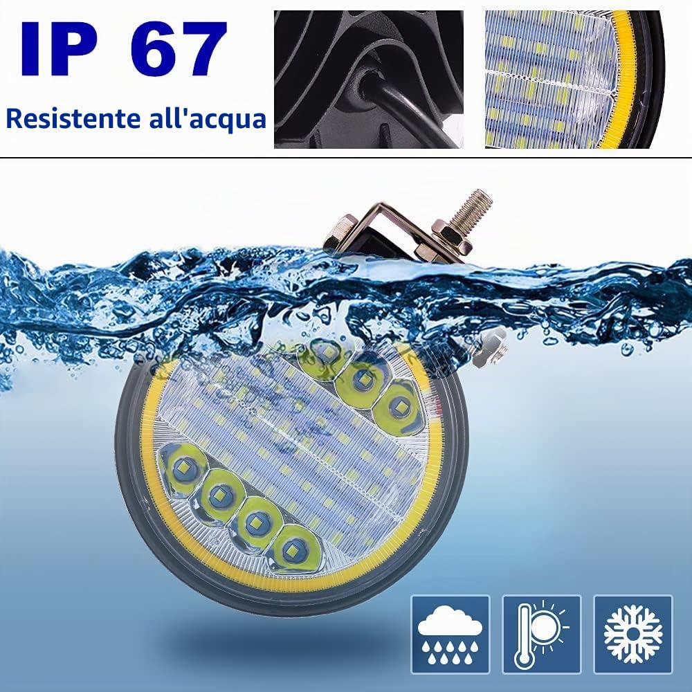 4Pcs 96W Faretti LED Off Road con anello Halo Amber Angel Eyes,4" Faro da Lavoro 12V 24V Fari Led Auto Barra LED Fuoristrada Luci Antinebbia Fari Supplementari per Off Road Moto 4WD SUV ATV UTV