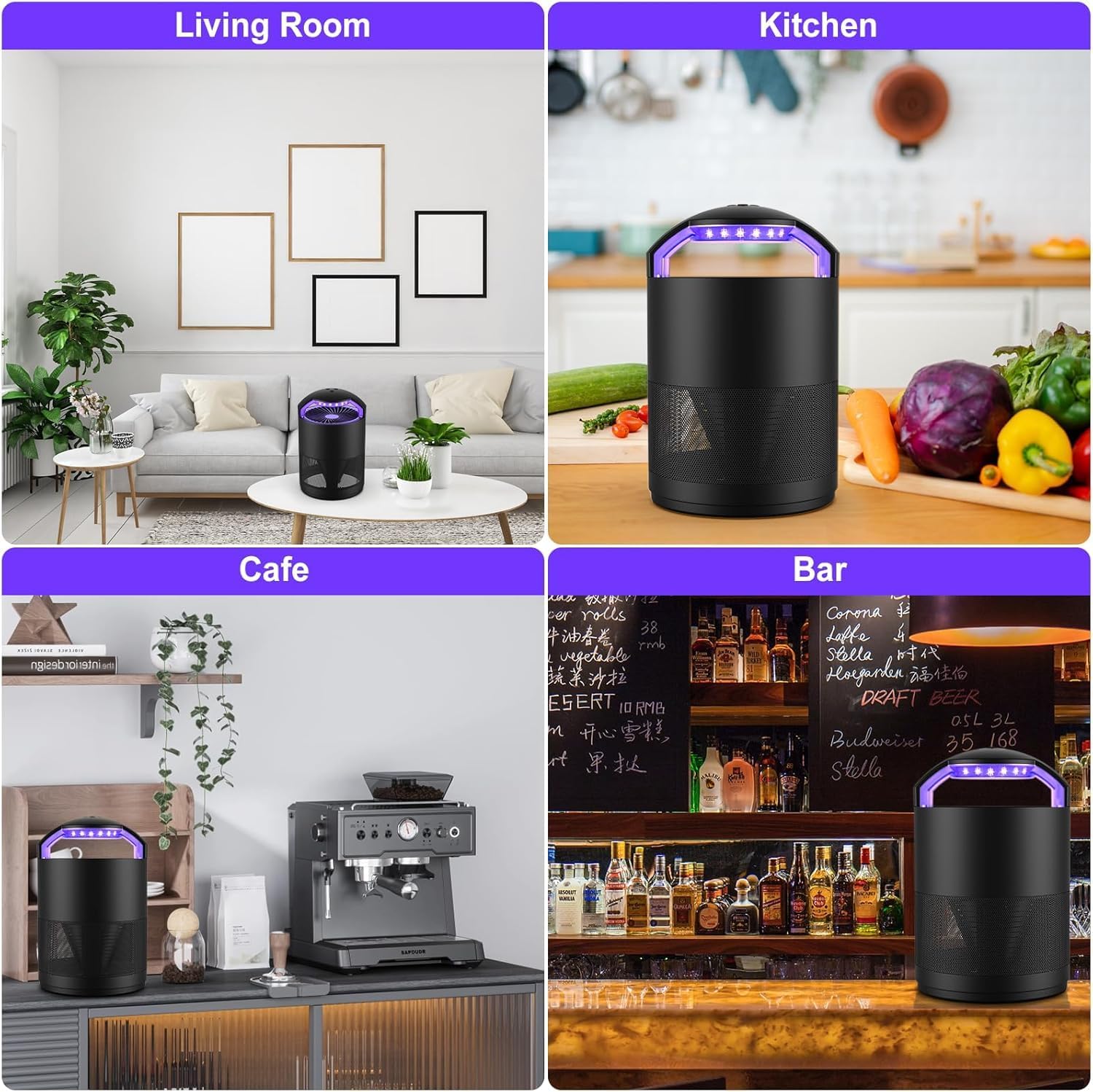 Fruit Fly Traps for Indoors, Catcher & Killer with Upgraded Purple Light, 3-Speed Fan Suction & Sticky Boards for Mosquito, Gnat & Moth, Electric Flying Insect Trap for Home, Kitchen,Plants