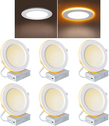 Iluminación empotrable con luz nocturna de 6 pulgadas, 14 W, 1300 lúmenes, 5CCT, regulable, luces LED empotrables, ultra delgadas, 2700 K3500 K4000