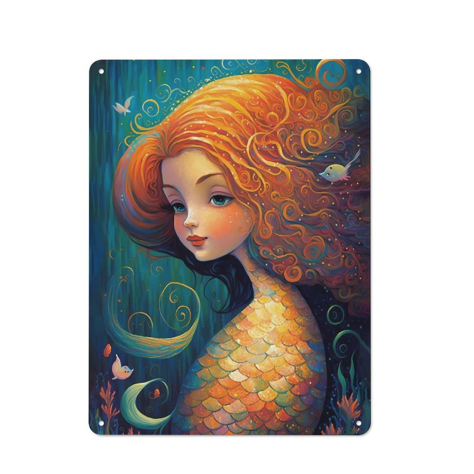 Junmoney Mermaid Enchanted Isle Tin Wall Plaque 40X30cm With For Garage Wall, For Collectors Of Retro Metal Wall Decor