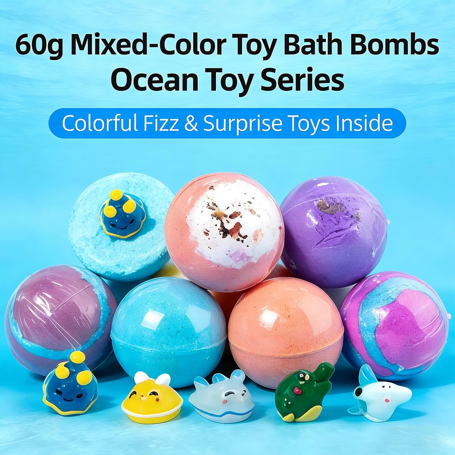 Bath Bombs for Kids with Toys Inside, Easter Egg Bath Bombs for Kids, Includes Extra-Large Bubbles and Surprise Bubble Eggs Organic Relaxation Set (Ocean)