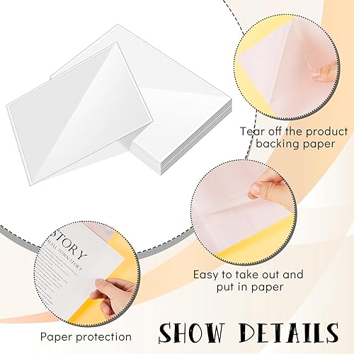 Miniatura 2 de Seajan Paquete de 100 bolsillos adhesivos transparentes, bolsillos autoadhesivos de plástico para tarjetas de notas, bolsillos transparentes para