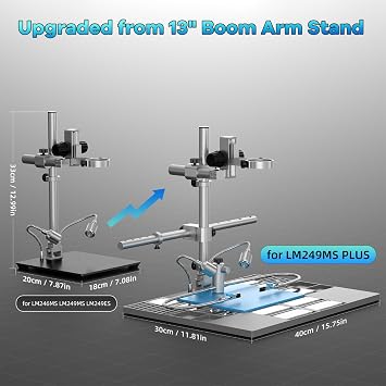 Digital Microscope Plus Extension Base and Soldering Tools Kit for 3 Lens Digital Microscope 13 Boom Arm Stand, Soldering Mat Helping Hands for Electronics Repair (LM246MS, LM249MS,LM249ES)