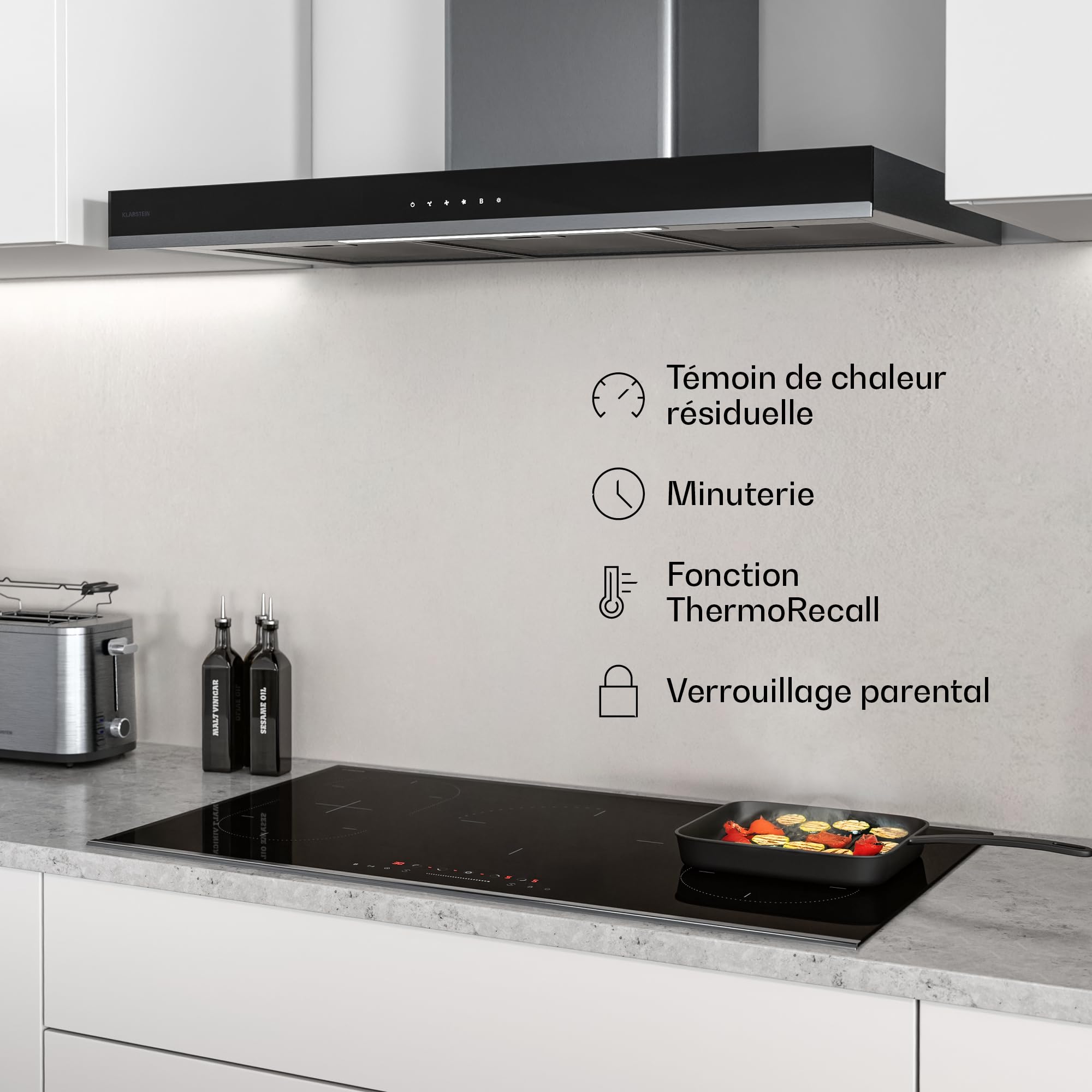 Klarstein Verosteel Plaque Induction - 5 Zones Induction, 12200W Boost, Curseur Tactile, Minuterie, Verrouillage Enfant, Verre Noir 90cm - Plaque Encastrable