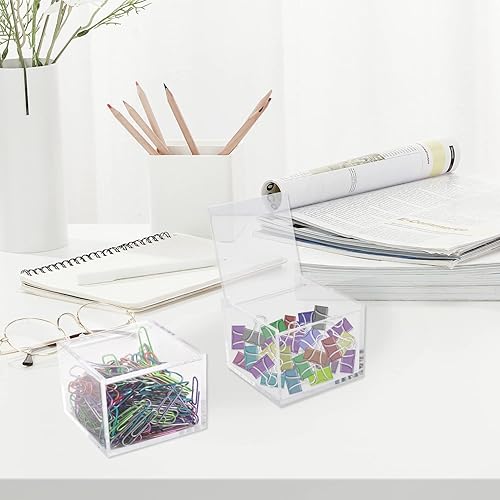 Miniatura 4 de Paquete de 2 organizadores pequeños de acrílico transparente con tapa para clips de papel, notas adhesivas, Qtip, bolas de algodón, soporte para