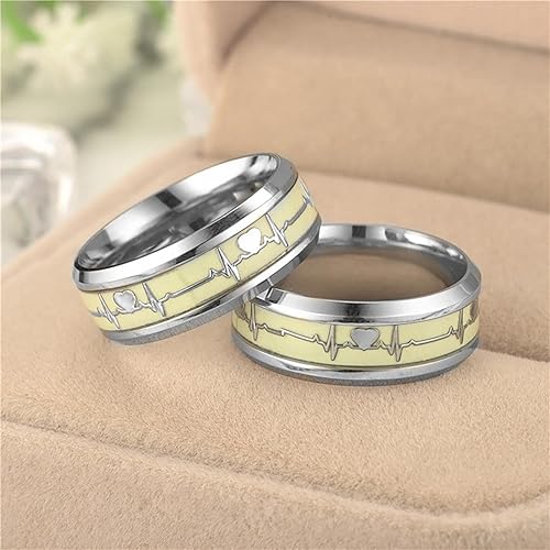 Miniatura 4 de XIAOMEIO Anillo de latido de corazón brillante, anillo de acero inoxidable con latidos oscuros y luminosos, joyería para hombres y mujeres, plata