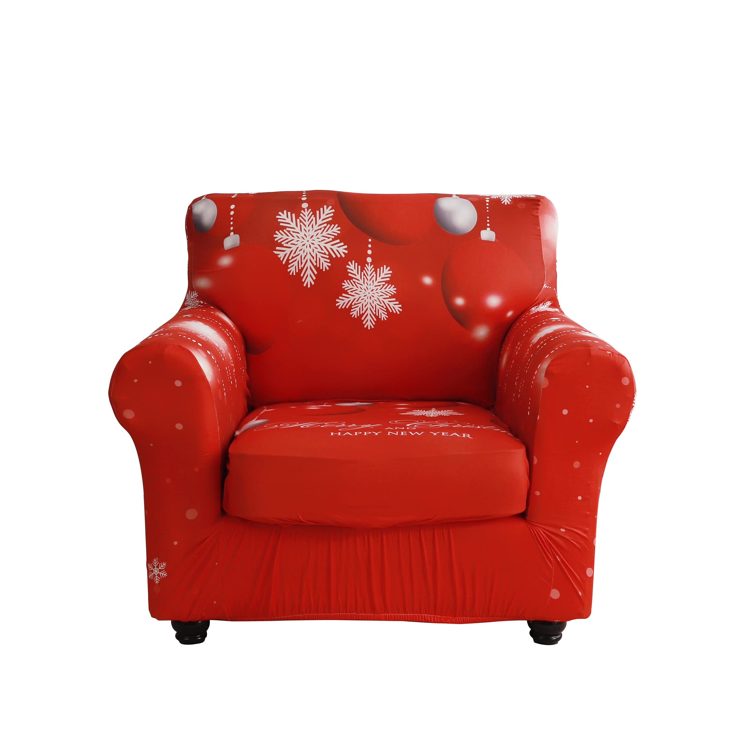 XMNTG Stretch Armchair Slipcover 2 Pieces Christmas Themed Couch Cover Snowflake Bell Printed Christmas Home Decor Removable Non Slip Washable Furniture Protector for Sitting Room Kid (Scarlet, Small)