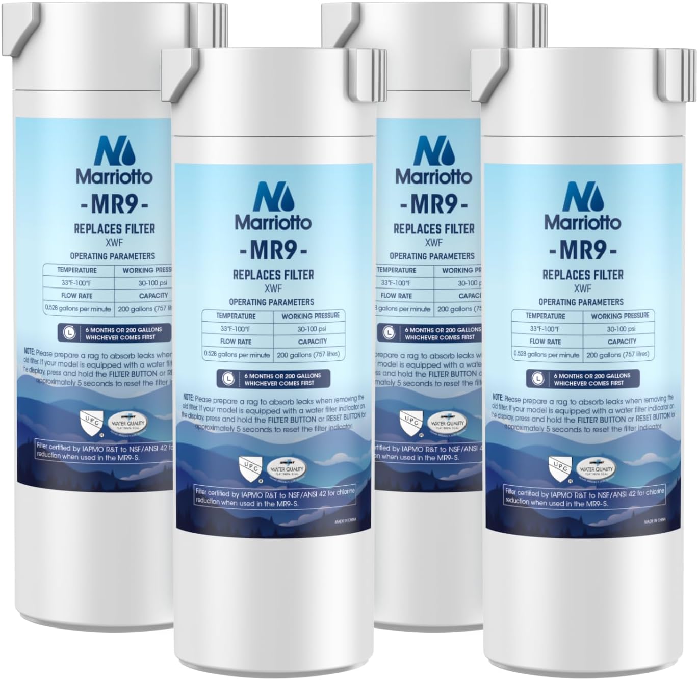 MARRIOTTO XWF Water Filter Replacement for GE XWF Refrigerator Water Filter, 4 Pack