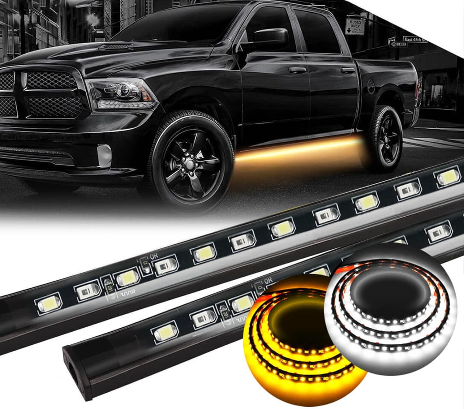 70 inch Truck LED Running Board Light Strip Sequential Amber Turn Signal DRL and