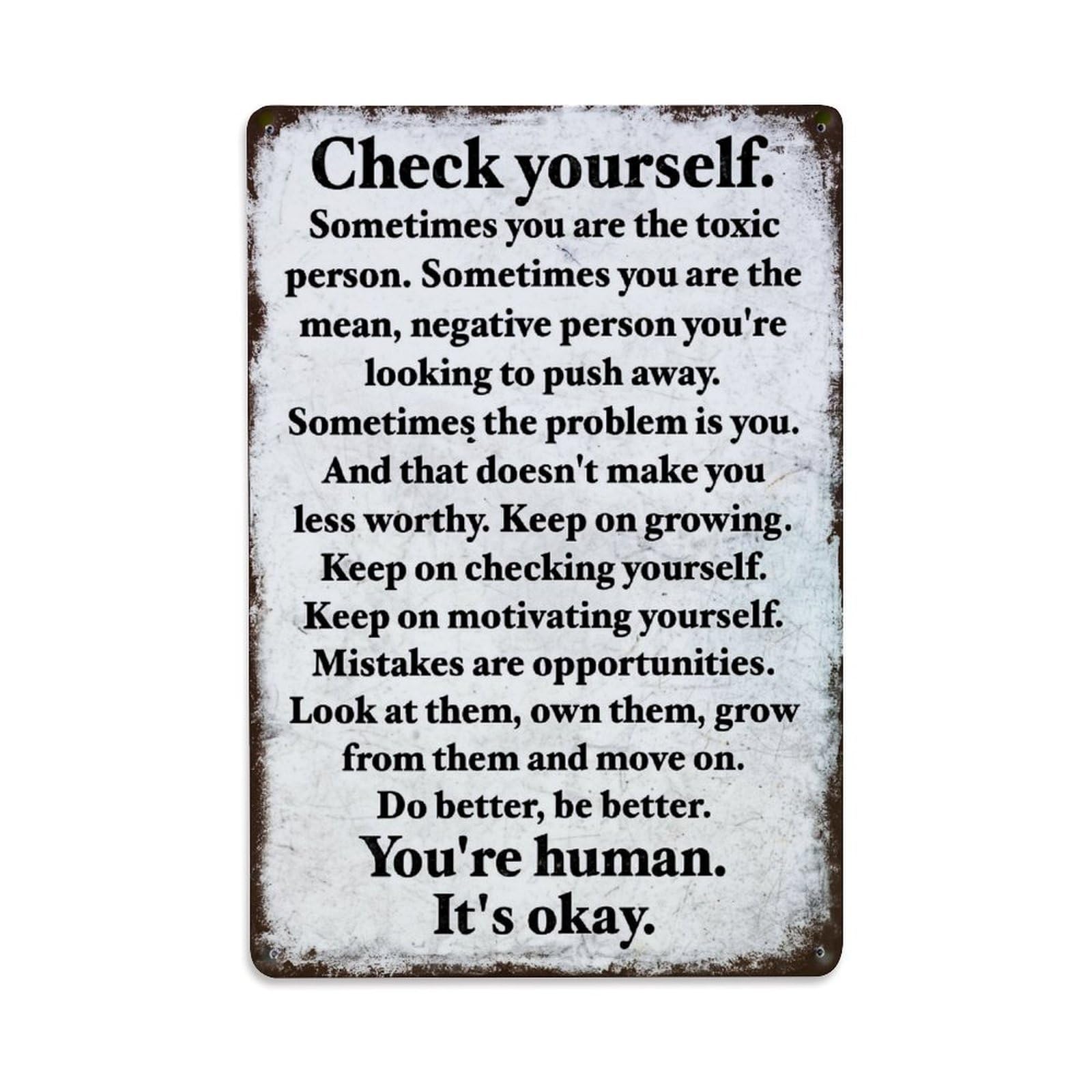 Check Yourself Motivate Grow Human Vintage Tin Sign Retro Metal Wall Decor Metal Poster, Home Bar Garage Farmhouse Cafe Wall Art Decoration 8x12Inches