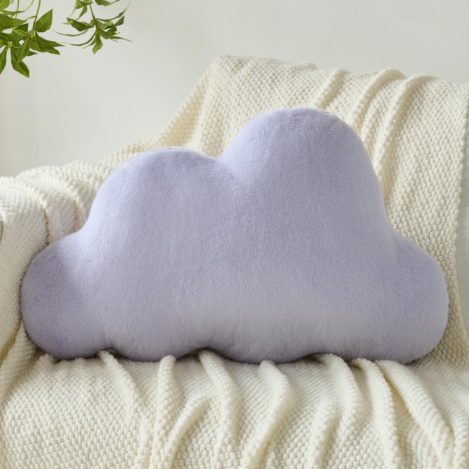 Photo 1 of Znhinery Cloud Pillows, Decorative Throw Pillow with Soft Plush for Couch Bed, Cloud Shaped Pillow Room Decor with Fluffy Faux Rabbit Fur for Living Room Bedroom (Lavender Purple, 11.8x18.5 Inches)