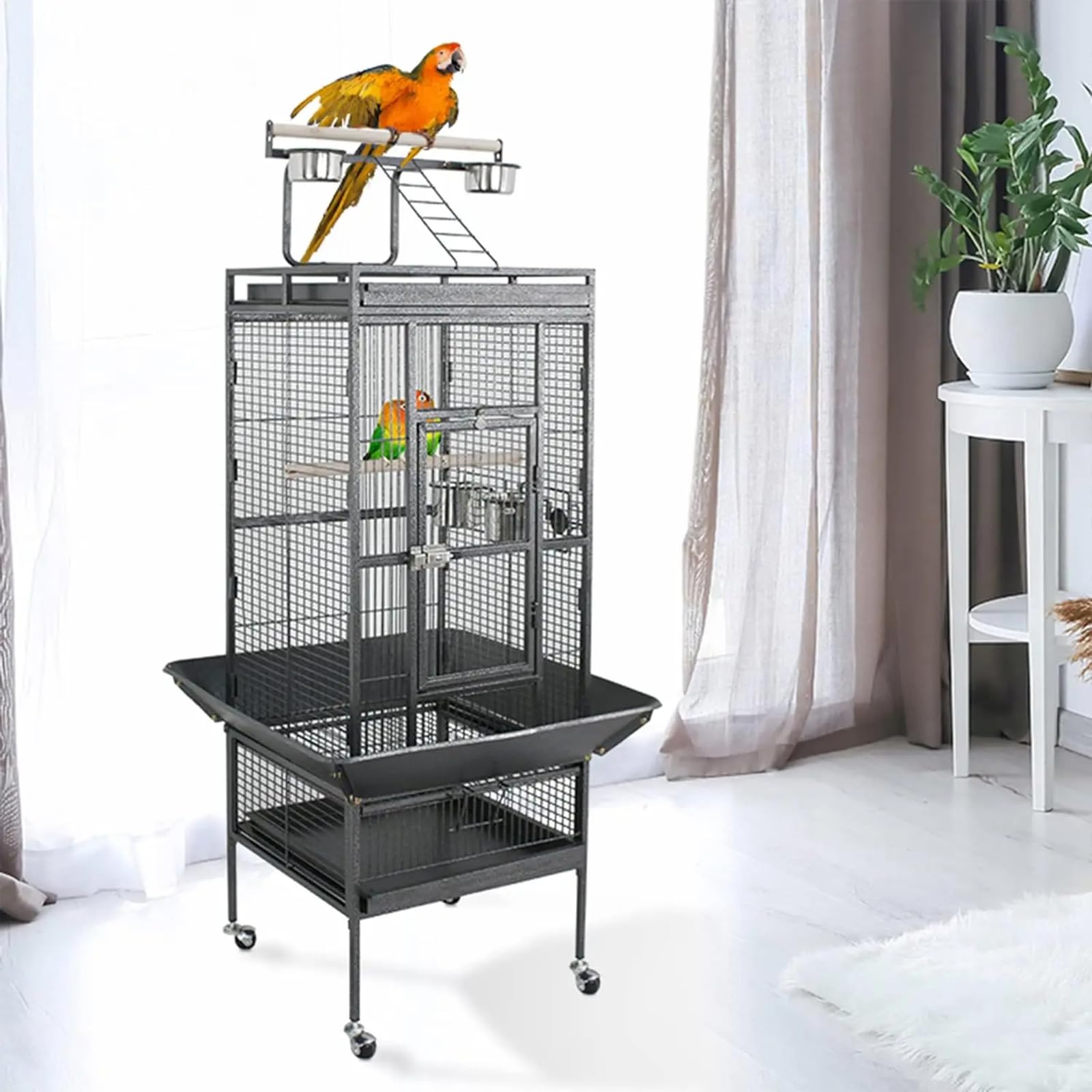 Multifunktionaler 61-Zoll-Papageien-Vogelkäfig, großer Vogelkäfig aus Metall, geeignet für Verschiedene Vögel Wie Papageien, Schwarz