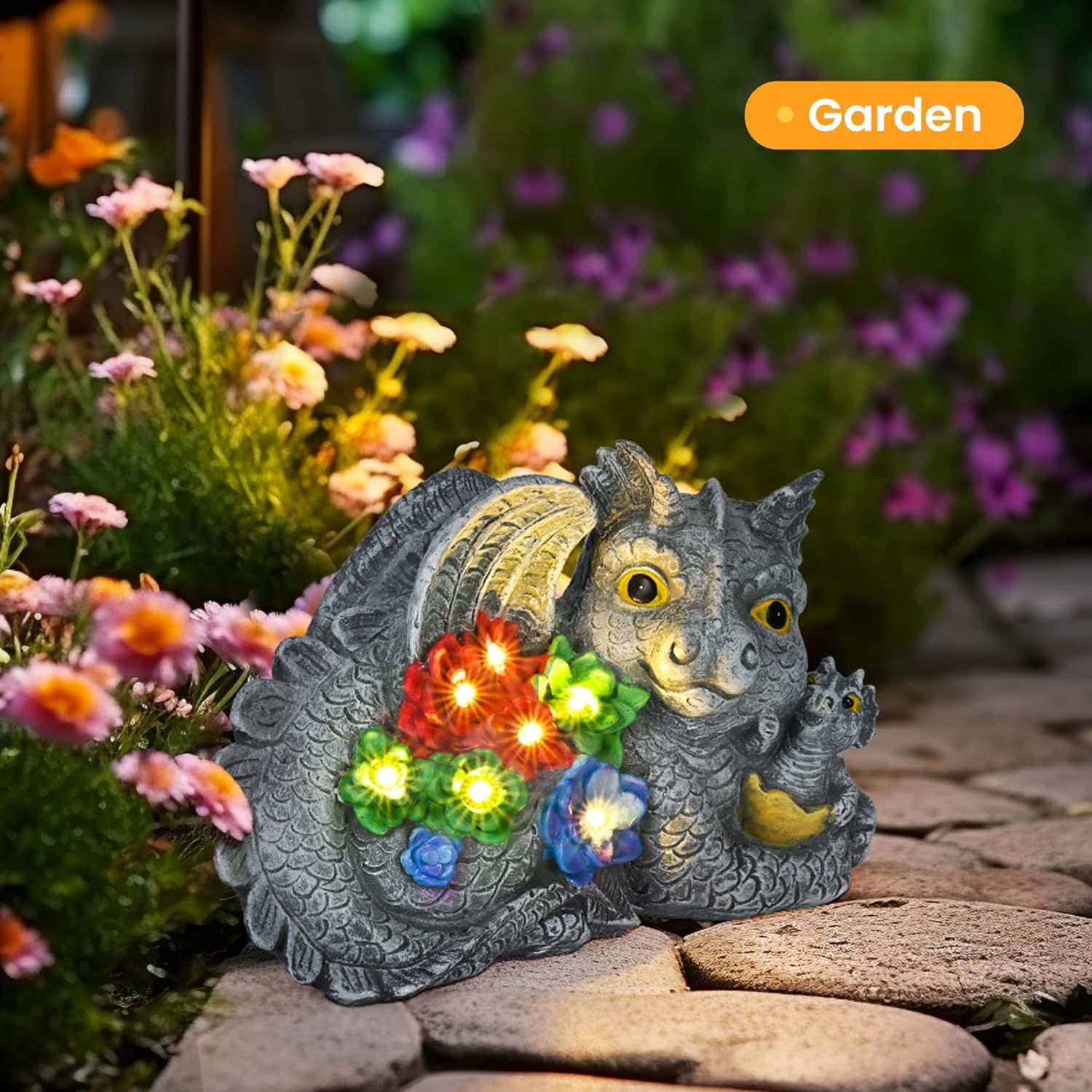 Dragon Nénuphar Lumineux | Décoration Solaire LED Pour Jardin - Figurine Magique Extérieur