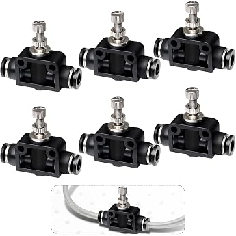Pack of 6 Pneumatic Connectors Throttle Valve 6 mm - Full Metal Copper Nickel-Plated Adjustable Airflow Control Valve Air Push Quick Fittings for Pneumatic Air Hose SA6