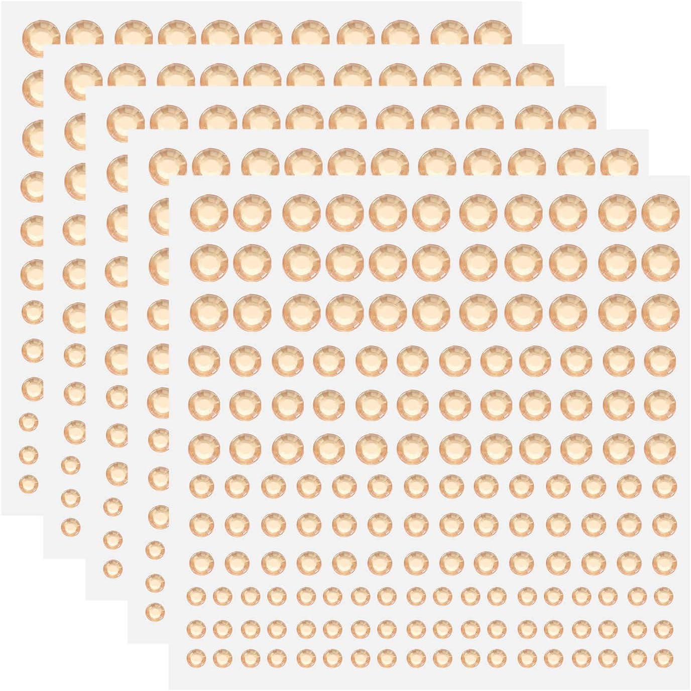 HARFINGTON 5 Sheet/825pcs Rhinestone Adhesive Stickers Self Adhesive Acrylic Gem Sticker 3/4/5/6mm Plastic Face Bling Gem Stones Jewel for Nail Art Craft Clothes DIY Makeup Decoration, White