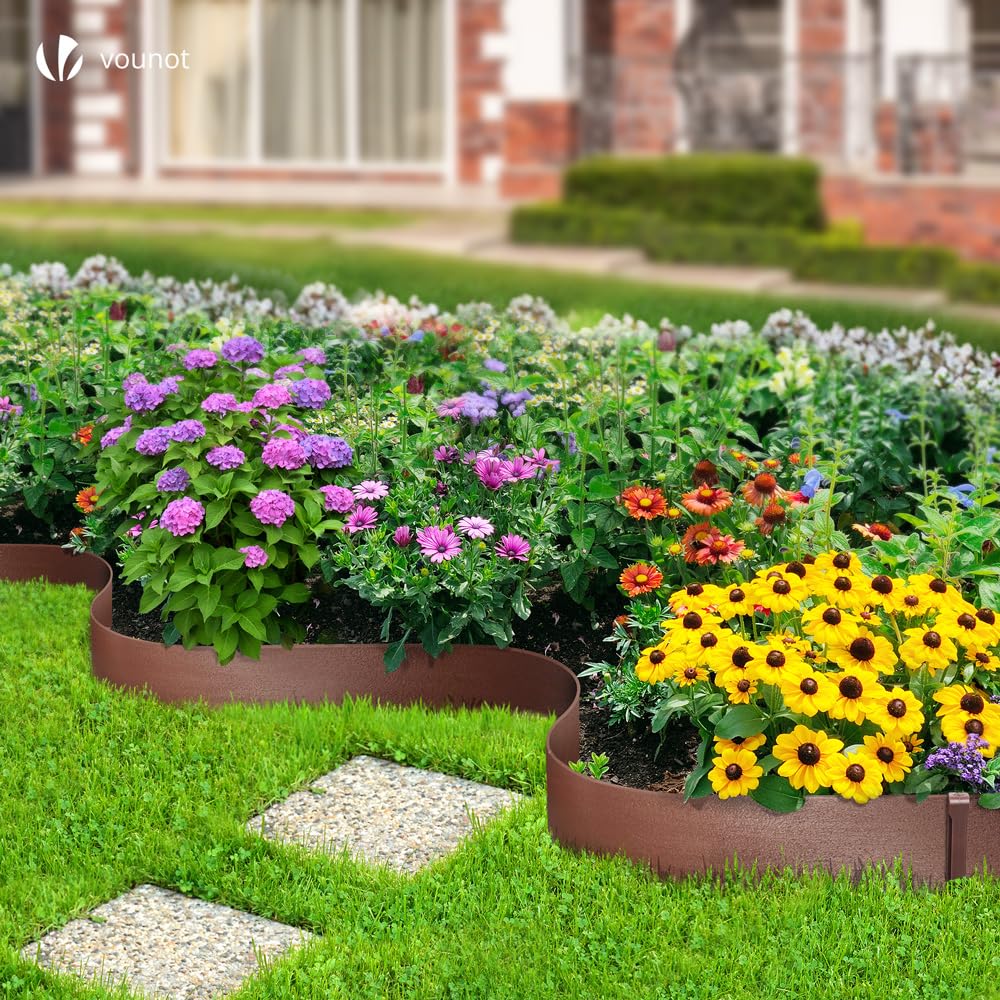 VOUNOT® Bordo Giardino Flessibile, Bordi Aiuole PE Bordura per Prato con Picchetti di Fissaggio, Lunghezza 20m Altezza 13cm Spessore 3mm, Marrone