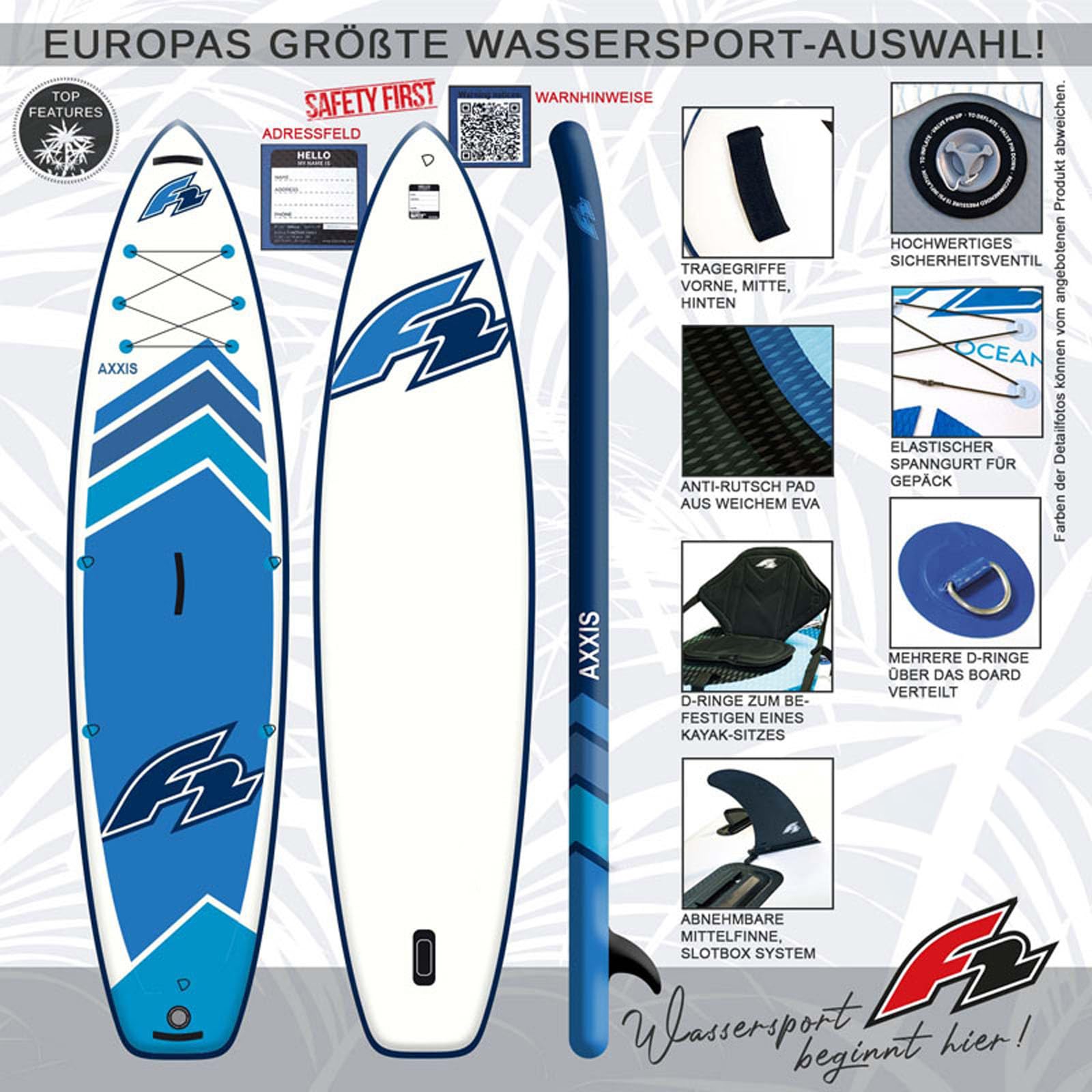 F2 SUP Stand Up Paddle Board Axxis 10'5''/11'6"/12'2" wählbar Blau