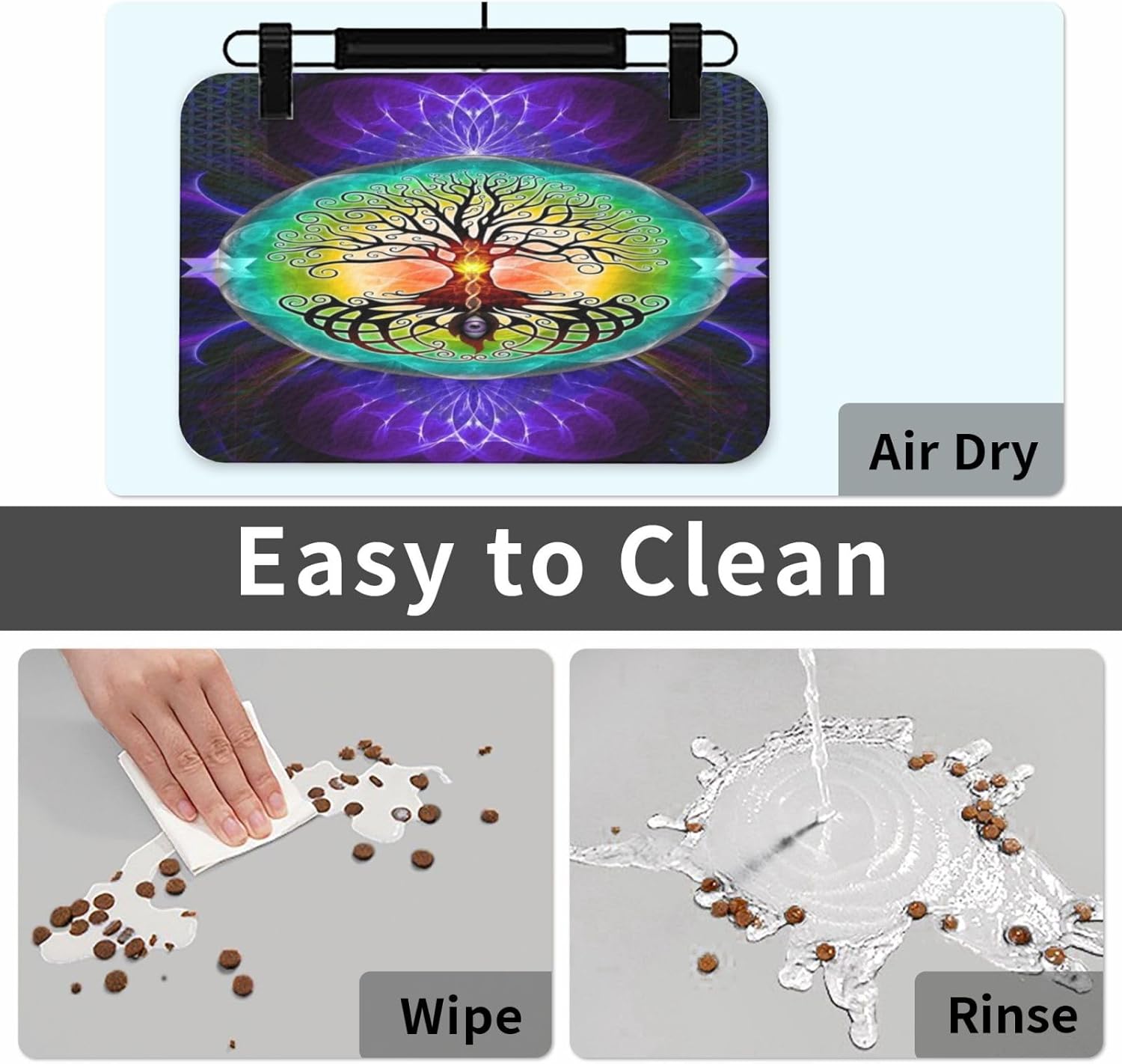 Mandala Flowers Pet Feeding Mat-Absorbent Quick Dry Pet Cat Dog Food Mat Non Slip Waterproof Rubber Dish Placemat