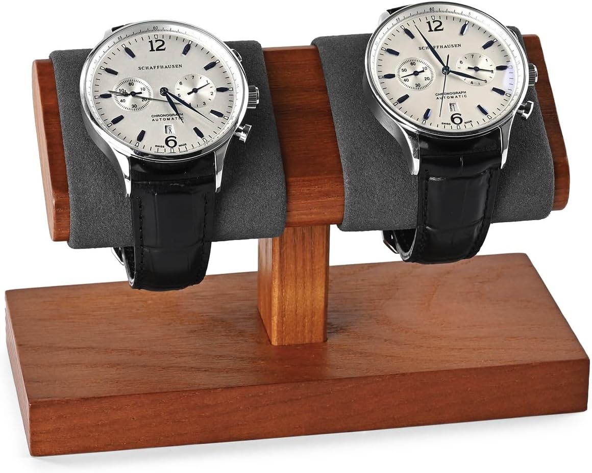 Solid Wood Watch Display Stand T-bar Microfiber Watch Stand Jewelry Holder For Men And Women Stand Organizer For Wristwatch/Bracelet/Storage Display Rack (Gray)