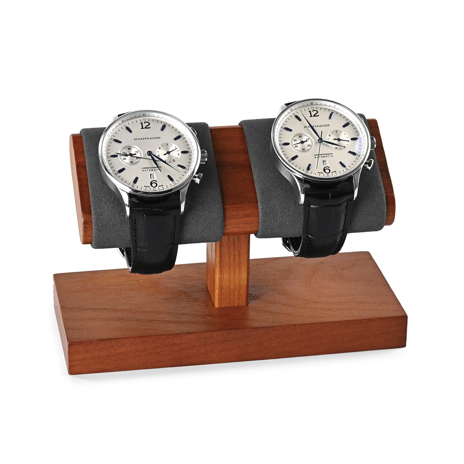 NFBCXUTKW Luxury Dark Grey Watch Storage Stand Wooden Base with Soft Microfibre Surface Dual Watch Storage Holder Gift for Watch Lovers