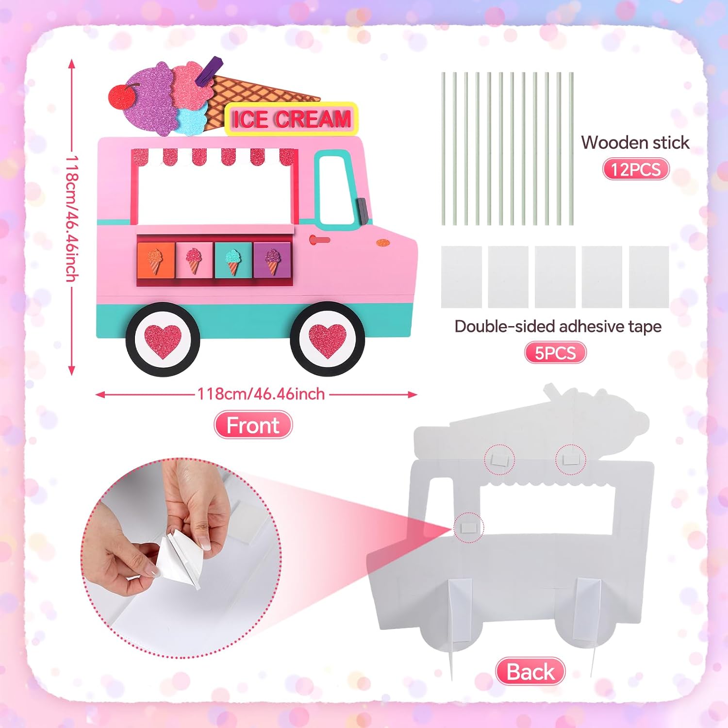 4FT Large Ice Cream Truck Cardboard Cutout | Ice Cream Shop Backdrop Yard Signs Ice Cream Cart Photo Booth Prop for Birthday Baby Shower Summer Party (Ice Cream Truck)