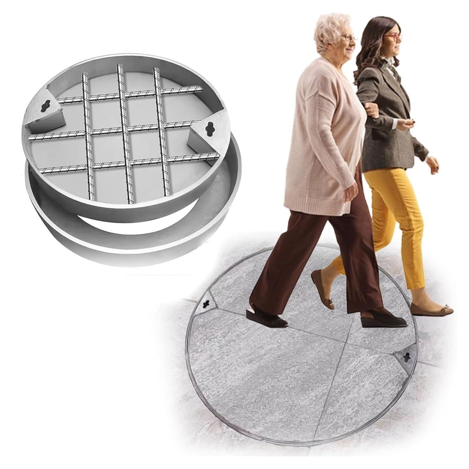 Couvercle de vidange rond invisible acier inoxydable 50cm pour regard de cour et allée