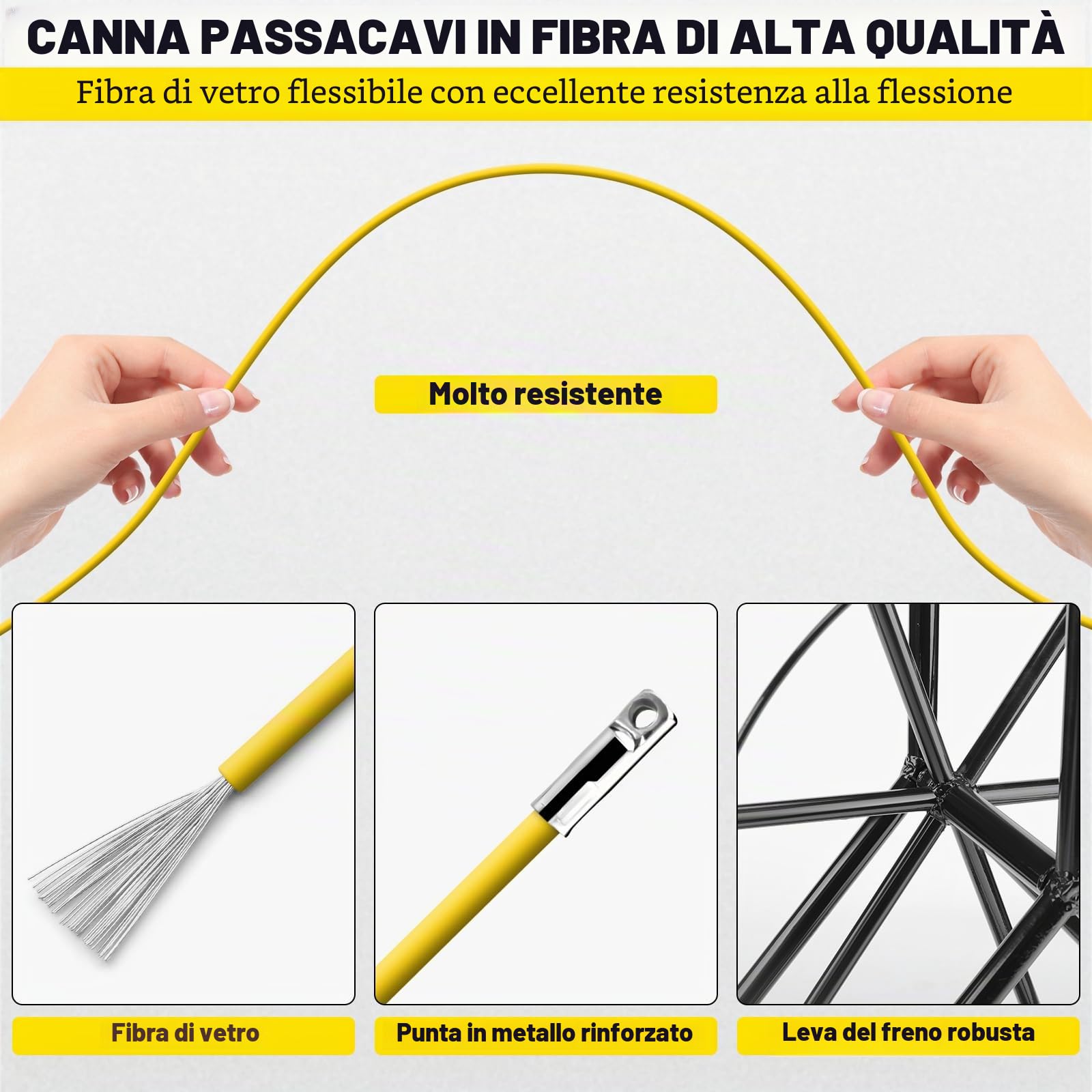 KAOLALI Asta in fibra di vetro, nastro di pesce in fibra di vetro cavo ruota tubo Rodder fibra di vetro tirando cavo di filo di pizzo corre nastro di pesce pulling con supporto in acciaio infila-cavi