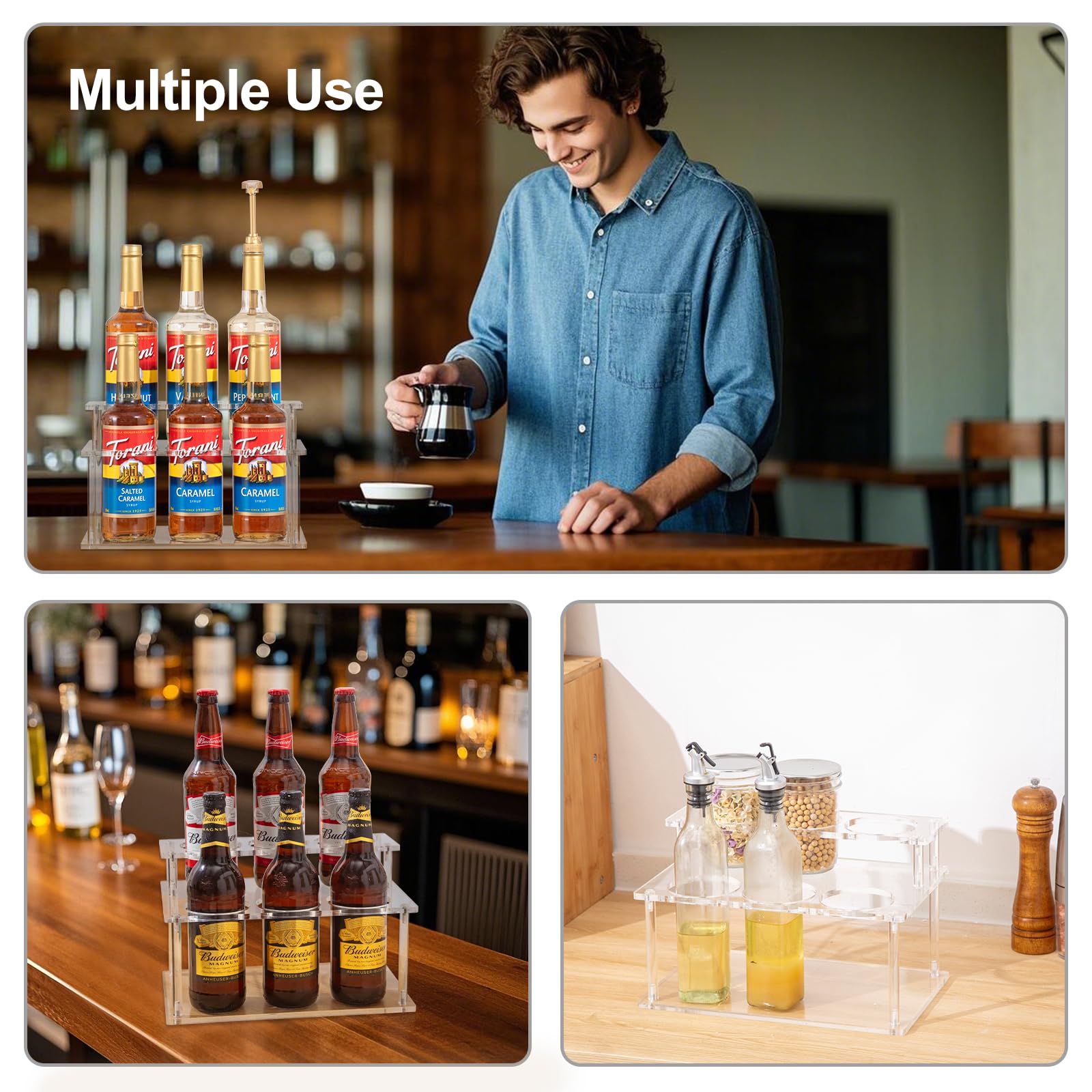 Organizador de jarabe de café acrílico, estante de 2 niveles para jarabe de café (capacidad de 6 botellas), soporte para botellas de jarabe para barra de café, jarabes de encimera de cocina 6
