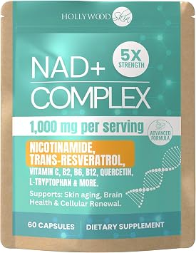 NAD+ Capsules 1,000mg with Nicotinamide, Flush-Free B3, B12, Quercetin, L-Tryptophan & Resveratrol | Sugar-Free, Vegan NAD Supplement for Energy, Focus, Aging & Cellular Repair 60 Capsules