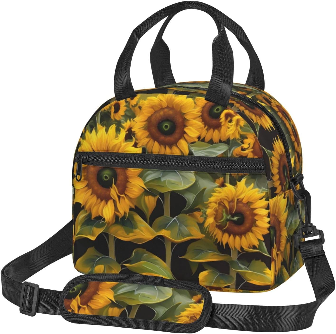 Sunflowers Print Lunch Bags For Women,Leakproof Insulated Lunch Box, Adjustable Shoulder Strap For Work Picnic