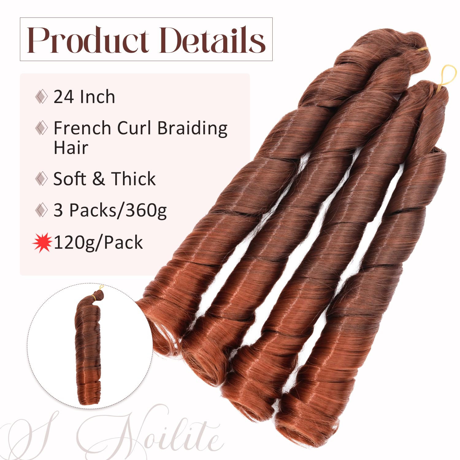 S-noilite French Curl Braiding Hair 24 inch 3 Pack Loose Wavy Spiral Curly Crochet Hair Deep Wave Synthetic Extensions for Braiding Pre Stretched Bouncy Braiding Hair - Image 2