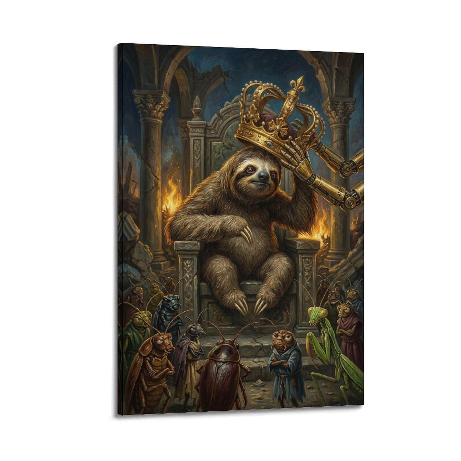 XKUGA Surreal Vintage Animal Poster Sloth Crown Kingdom Fable Modern Decorative Canvas Prints - Ideal Wall Art for Family, Man Cave, Game Room, Boys & Girls Bedroom 12x18inch(30x45cm)