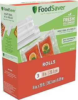 FoodSaver Vacuum Sealer Bags, Rolls for Custom Fit Airtight Food Storage and Sous Vide, 8" x 20' (Pack of 3)