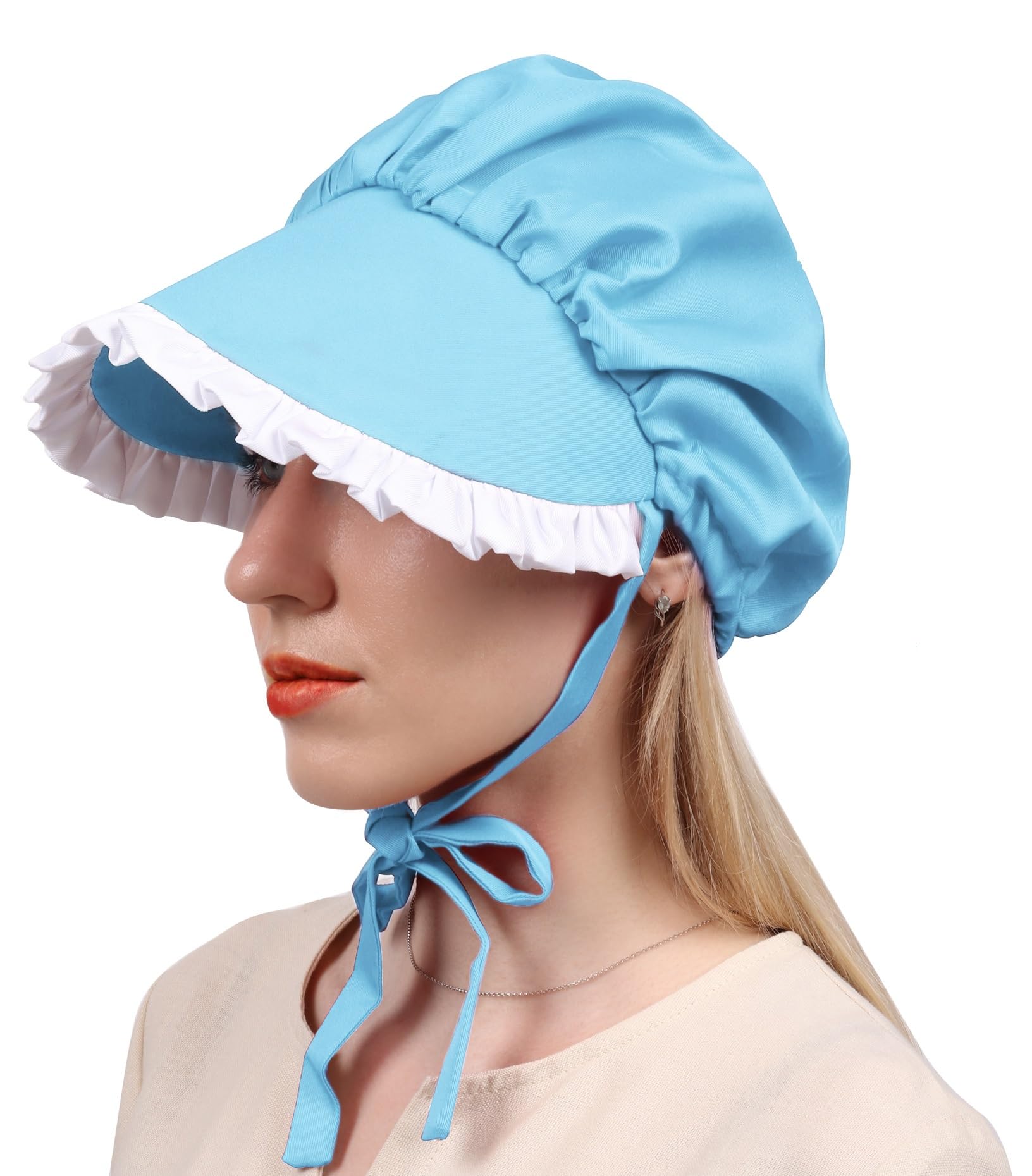 C-ZOFEKWomen's Colonial Mop Cap Medieval Bonnet Hat for Pioneer Cosplay Headwear