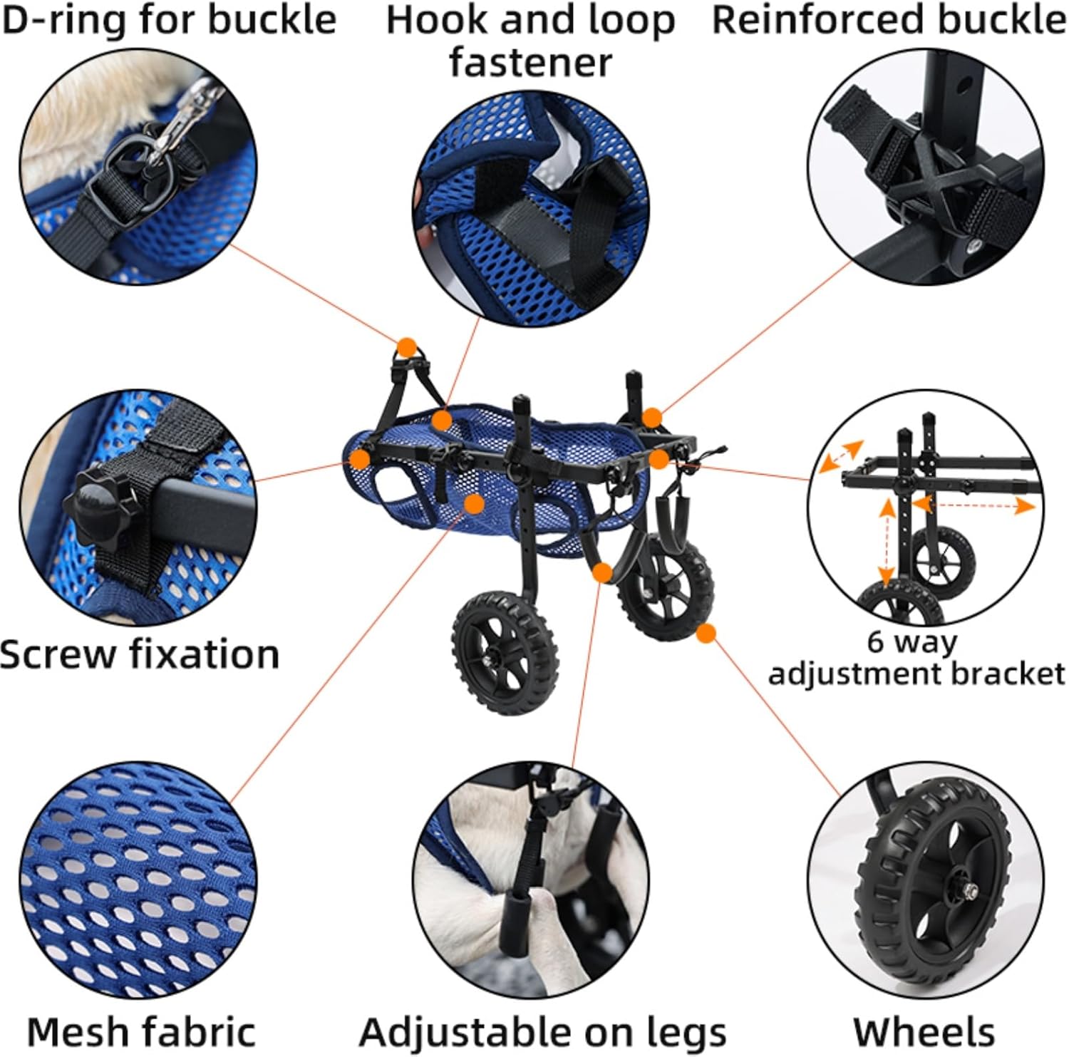 Upgraded Dog Wheelchair for Back Legs, Adjustable Medium Dog Wheelchair for Disabled, Injured, Paralyzed, Senior Dogs, Mobility Aid with Leg Brace & Hip Support, Portable Doggy Wheelchairs for Dogs, M