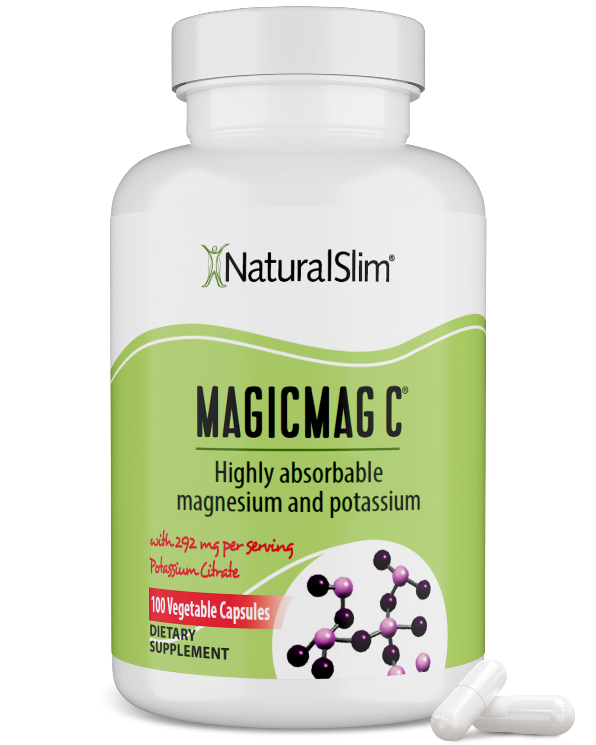 NaturalSlim MagicMag C - Magnesium Citrate Capsules and Potassium Supplement for Relaxation, Digestive Health, Calcium Absorption and Cardiovascular Support - 100 Capsules