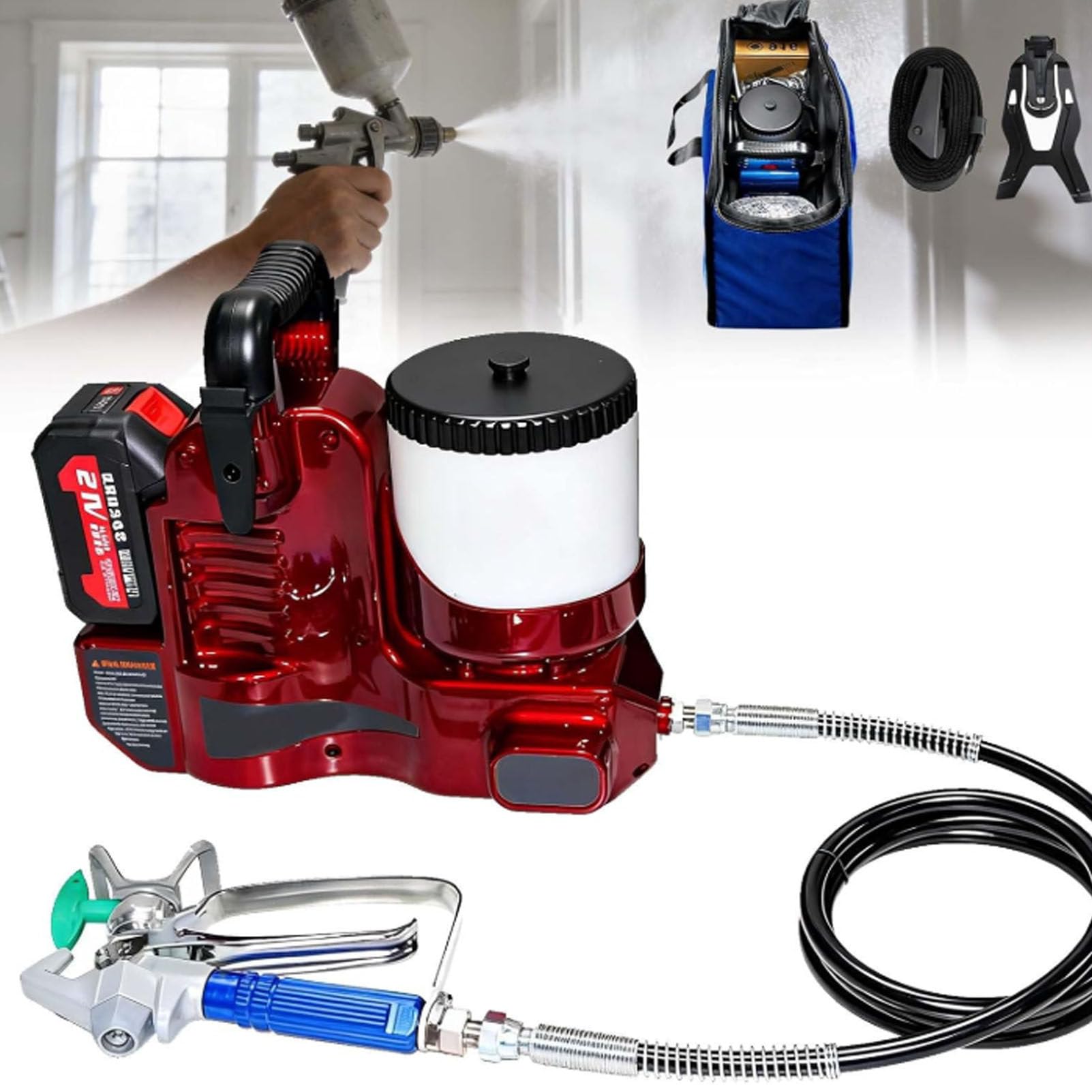 Pulverizador de pintura de alta presión inalámbrico con tolva de 1,2 L