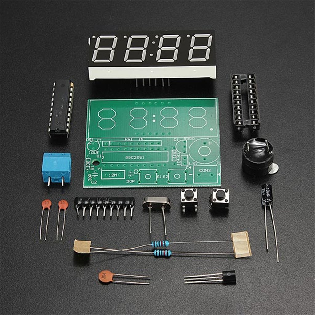 Kit Horloge Électronique DIY C51 - Affichage LED 4 Bits, Précise, Avec Alarme - Carte AT89C2051