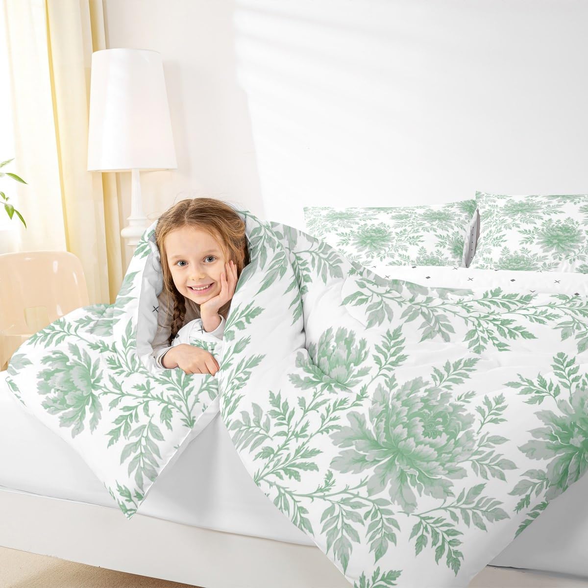 jejeloiu Botanical Flower Comforter Set Spring Floral Toddler Size Bedding Set for Kids Boys Girls Floral Duvet Quilt Soft